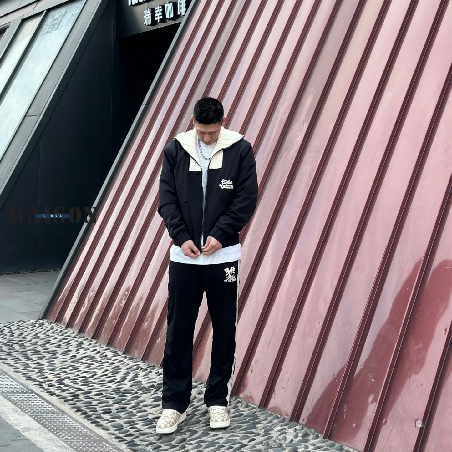 BY TYLER THE CREATOR KNITTED COLLAR EMBROIDERED TECHNICAL BLOUSON BLACK